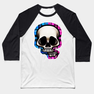 Pink and Blue Split Plaid Skull Baseball T-Shirt